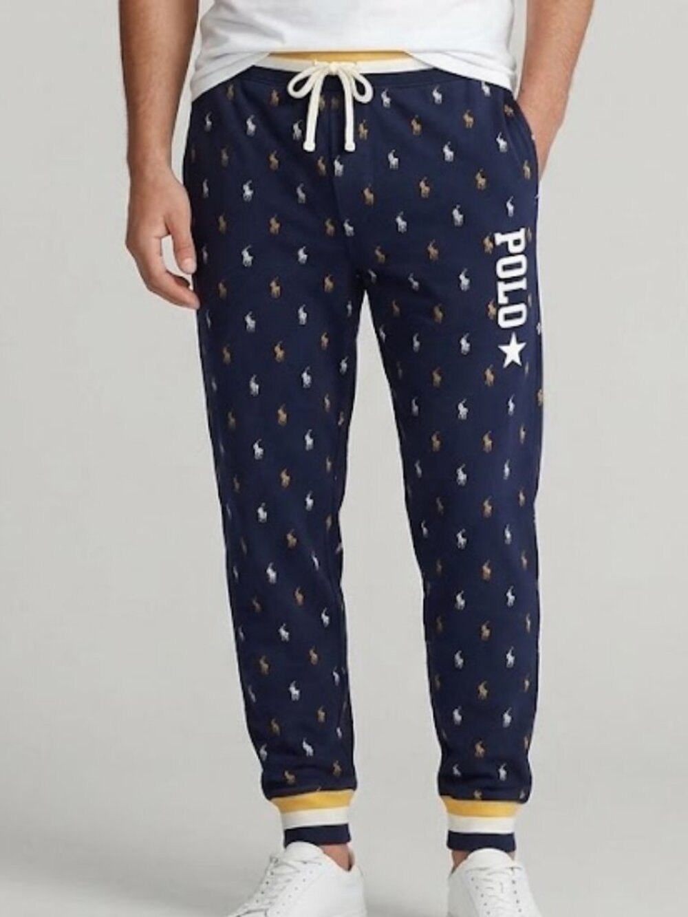 Polo Ralph Lauren Men L Navy All Over Pony Print Sleep Joggers Sweatpants Cuffs
